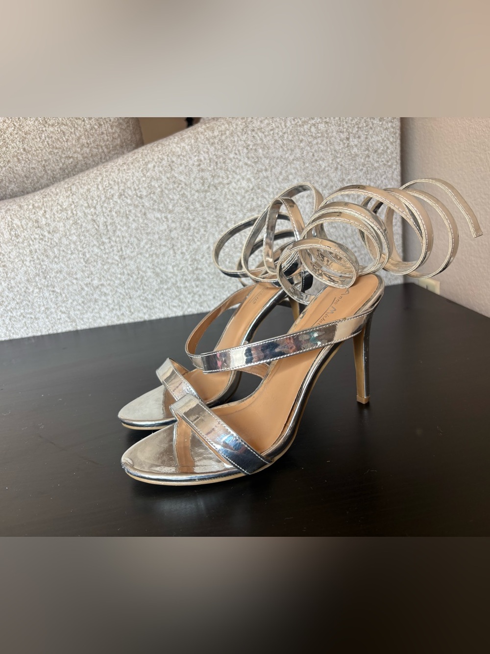 Silver Metallic Strappy Stiletto Heels - Picture 2 of 3